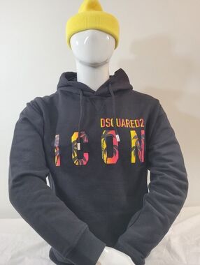 Dsquared2 Men's Black Red & Yellow Icon  Print Sweatshirt Size M $667 Authentic
